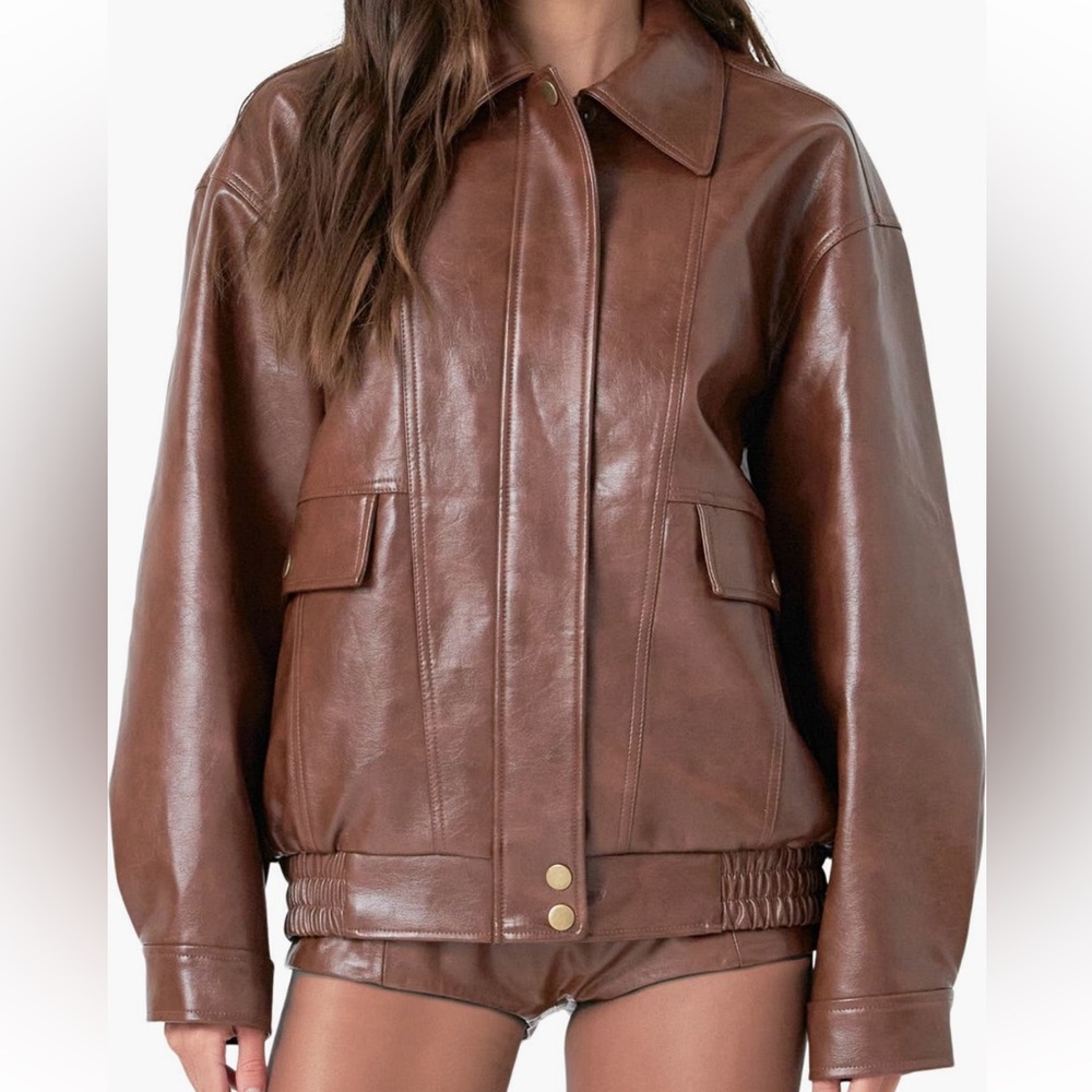 GREY LAB Chocolate Faux Leather Jacket